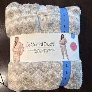 NEW WOMEN Large CUDDL DUDS SUPER SOFT FLEECE 2 PC HOODED PULLOVER & JOGGER SET